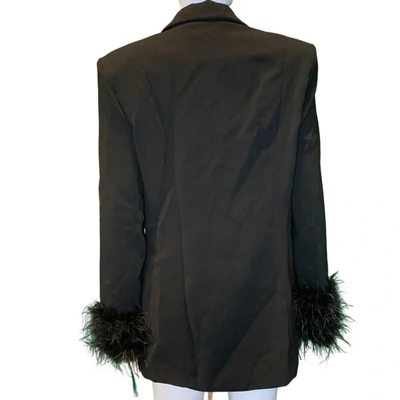 NWT House of CB Black Esme Oversized Blazer-Dress With Feather